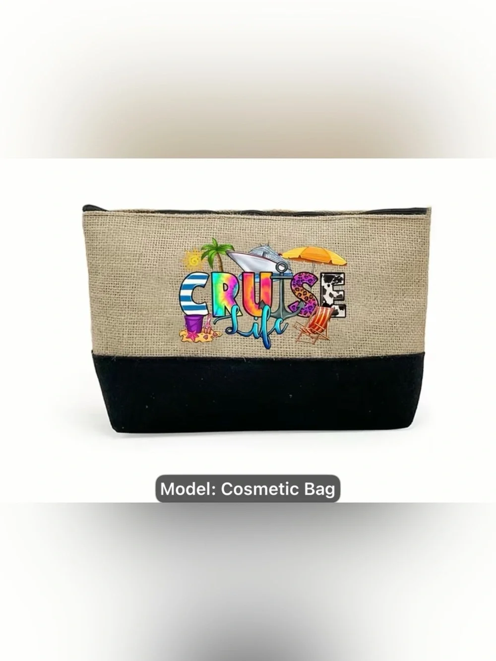 Cruise Life Cosmetic Bag - Black and Natural